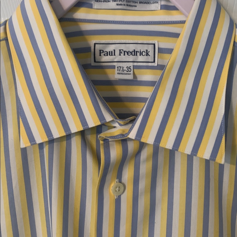 Paul Fredrick Men's Shirt with Yellow and Blue Stripes NWOT 17.5-35